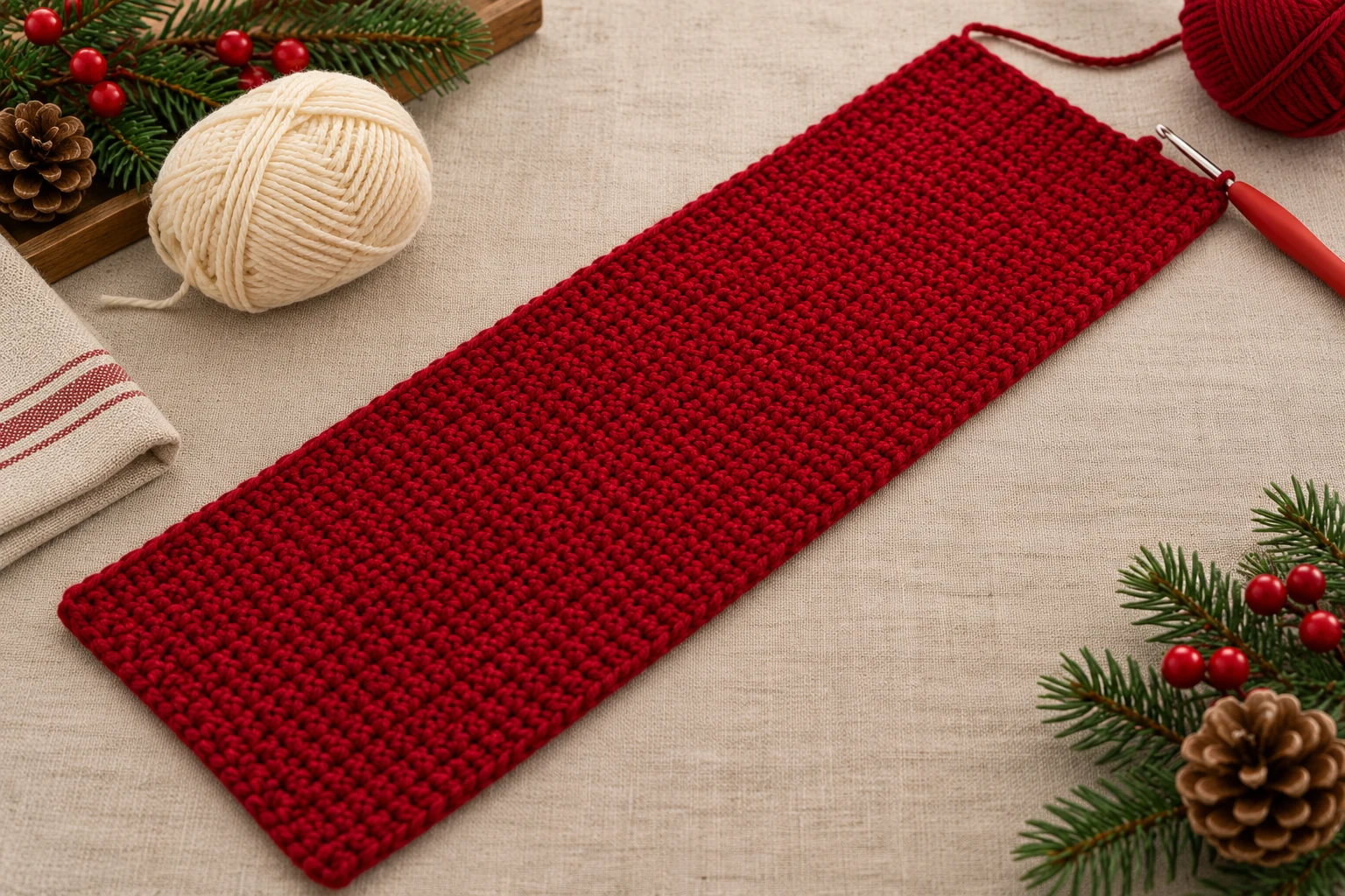 Single crochet main panel for the Christmas book sleeve