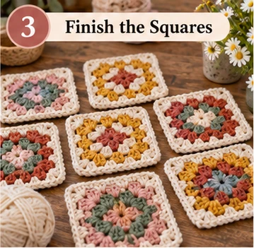 Blocked granny squares arranged into front and back tote bag panels
