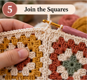 Crochet granny square tote bag panels ready for side and base assembly